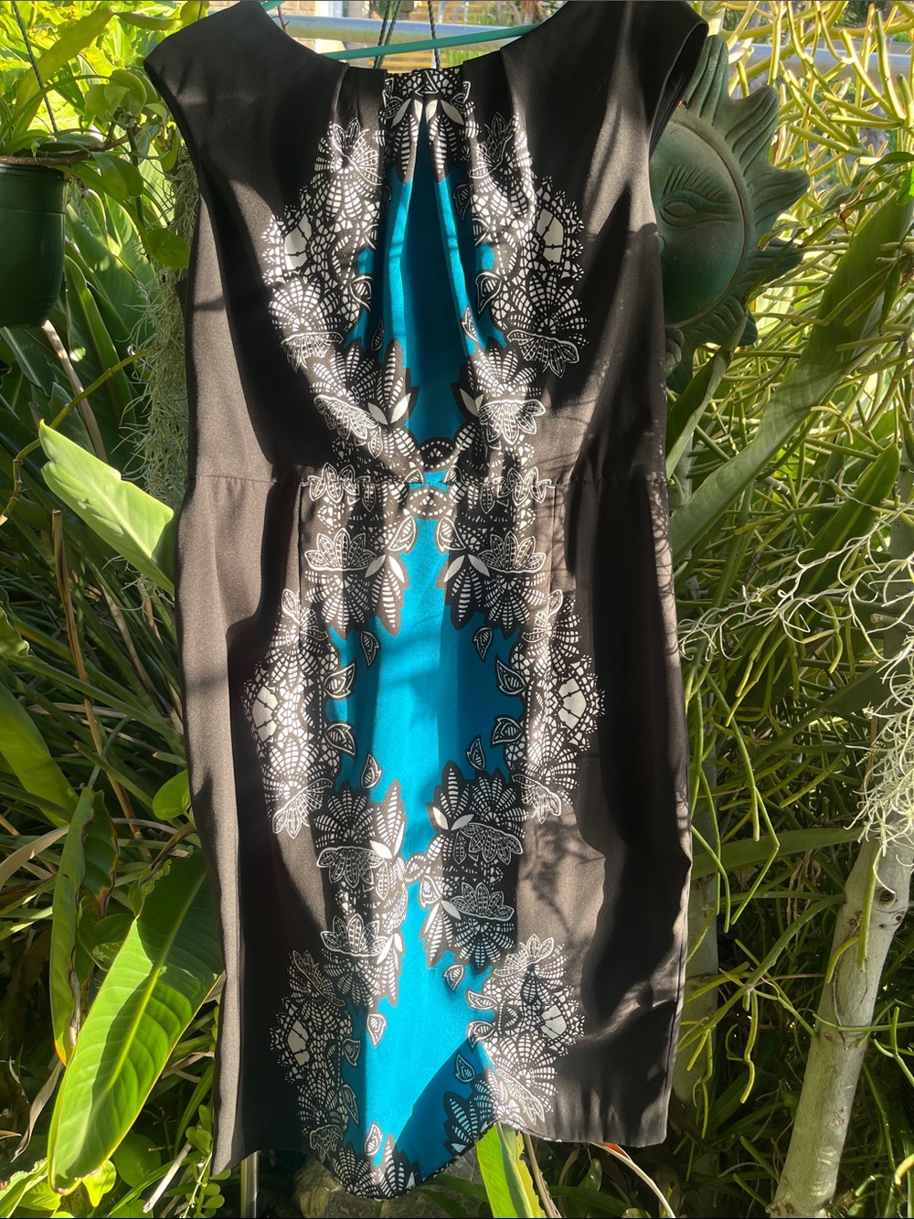 Dress Barn Black & Teal Floral-Print Cap-Sleeve Dress